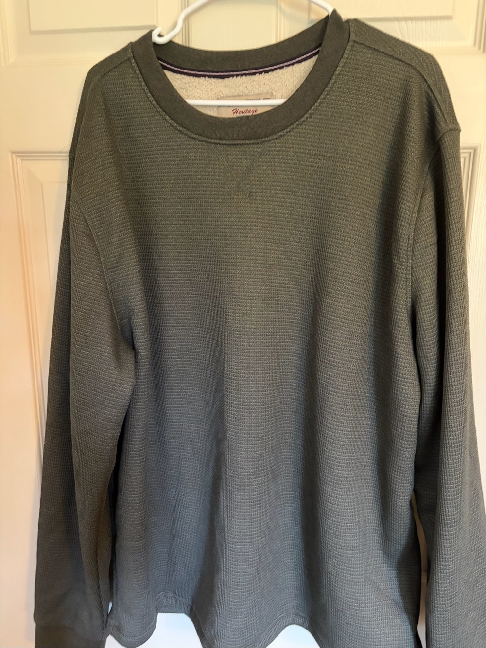 Men's Olive Long-Sleeve Waffle Crewneck Sweatshirt